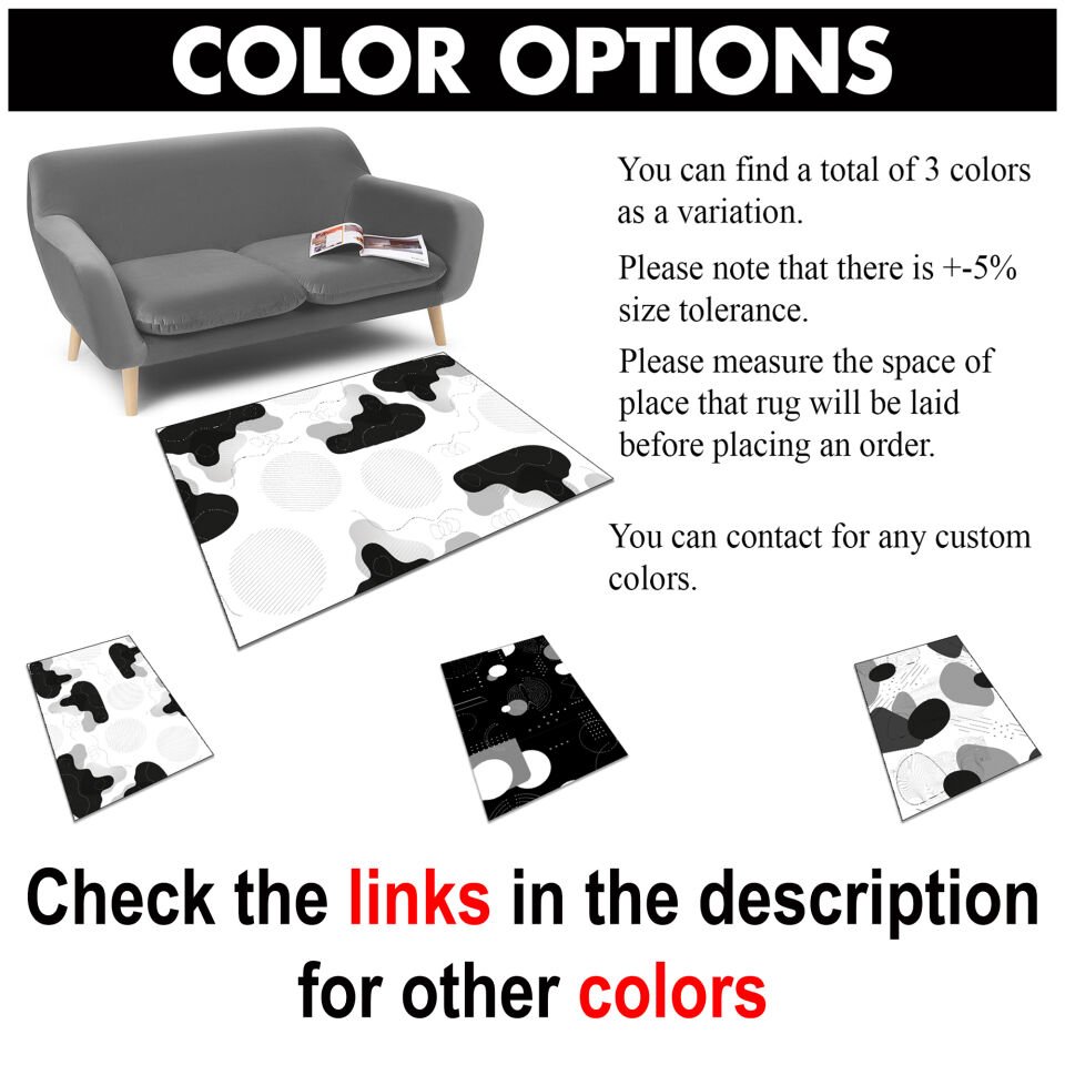 Black White Abstract Area Rug Modern Minimal Geometric Pattern Carpet