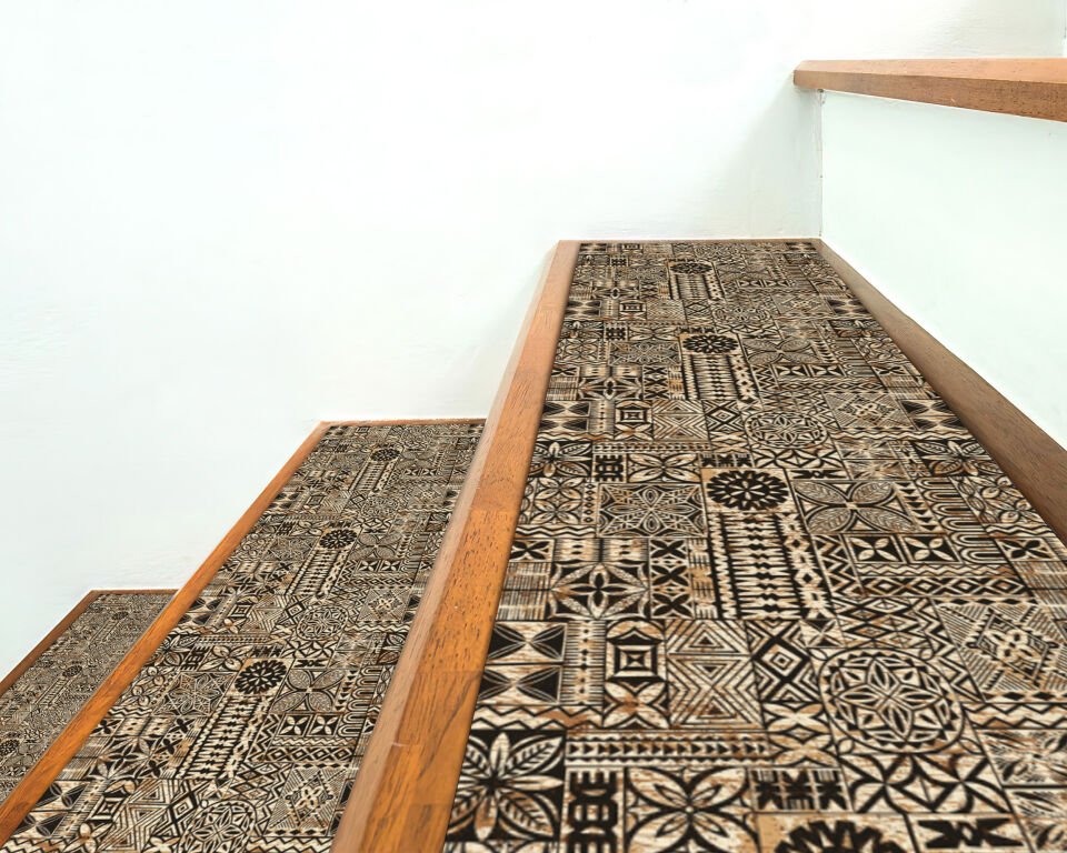 Tribal Geometric Pattern Stair Treads – Ethnic-Inspired Non-Slip Stair Mats