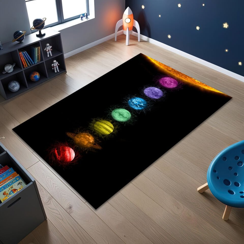 Chakra Energy Planets Rug – Cosmic Spiritual Floor Mat