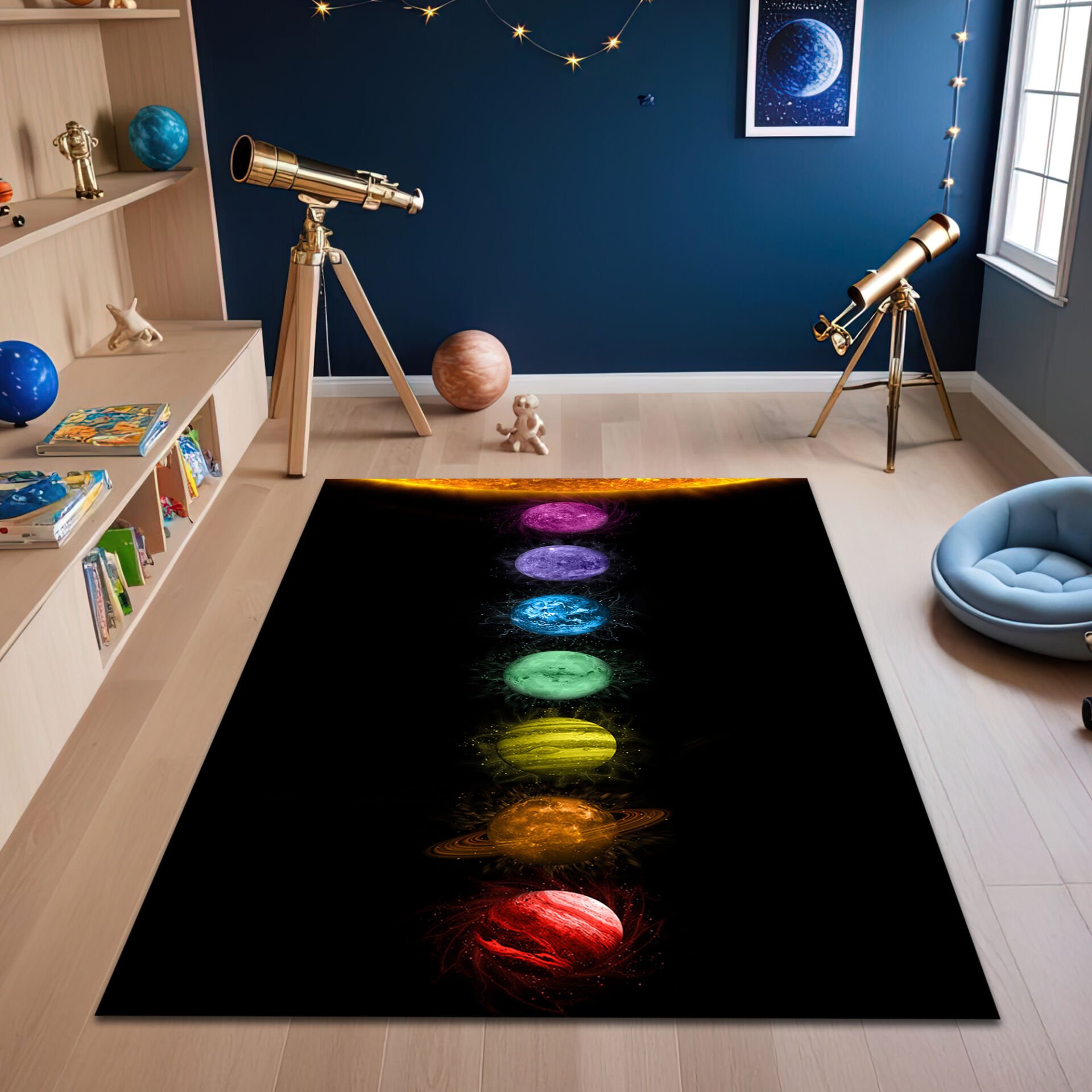Chakra Energy Planets Rug – Cosmic Spiritual Floor Mat