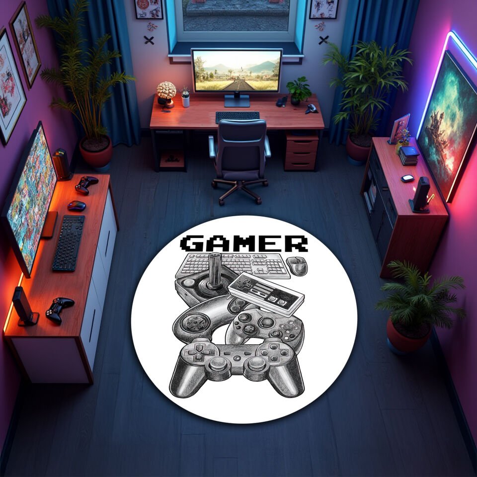 Vintage Gamer Controllers Rug – Classic Game Room Carpet