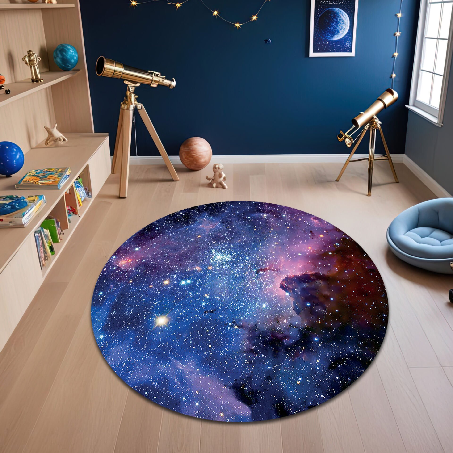 Stellar Nebula Round Kids Rug – Vibrant Galaxy Space Carpet for Kids Room