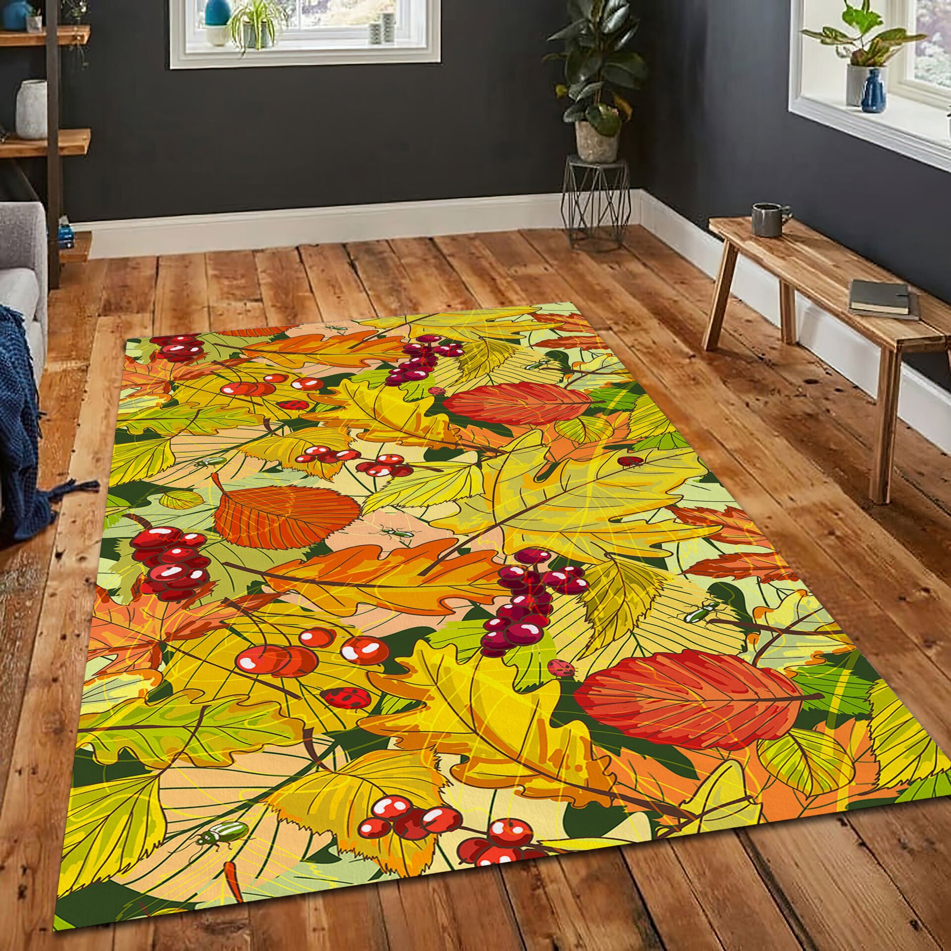 Autumn Leaves Area Rug Fall Foliage Carpet Cozy Seasonal Home Decor