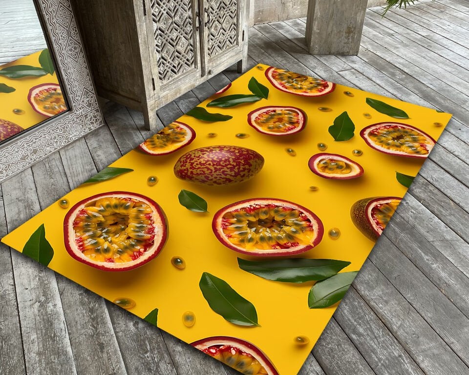 Tropical Passion Fruit Rug Colorful Summer Carpet Exotic Fruit Print Area Rug for Living Room Kitchen Bedroom