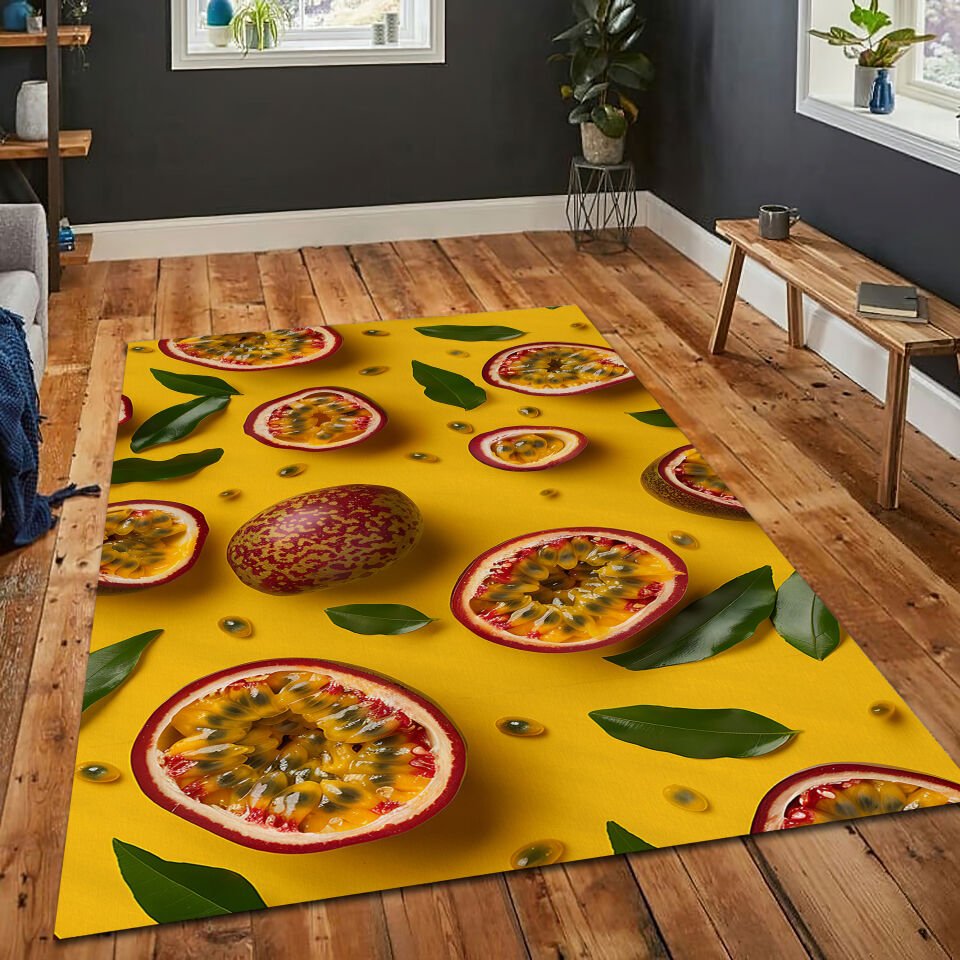 Tropical Passion Fruit Rug Colorful Summer Carpet Exotic Fruit Print Area Rug for Living Room Kitchen Bedroom