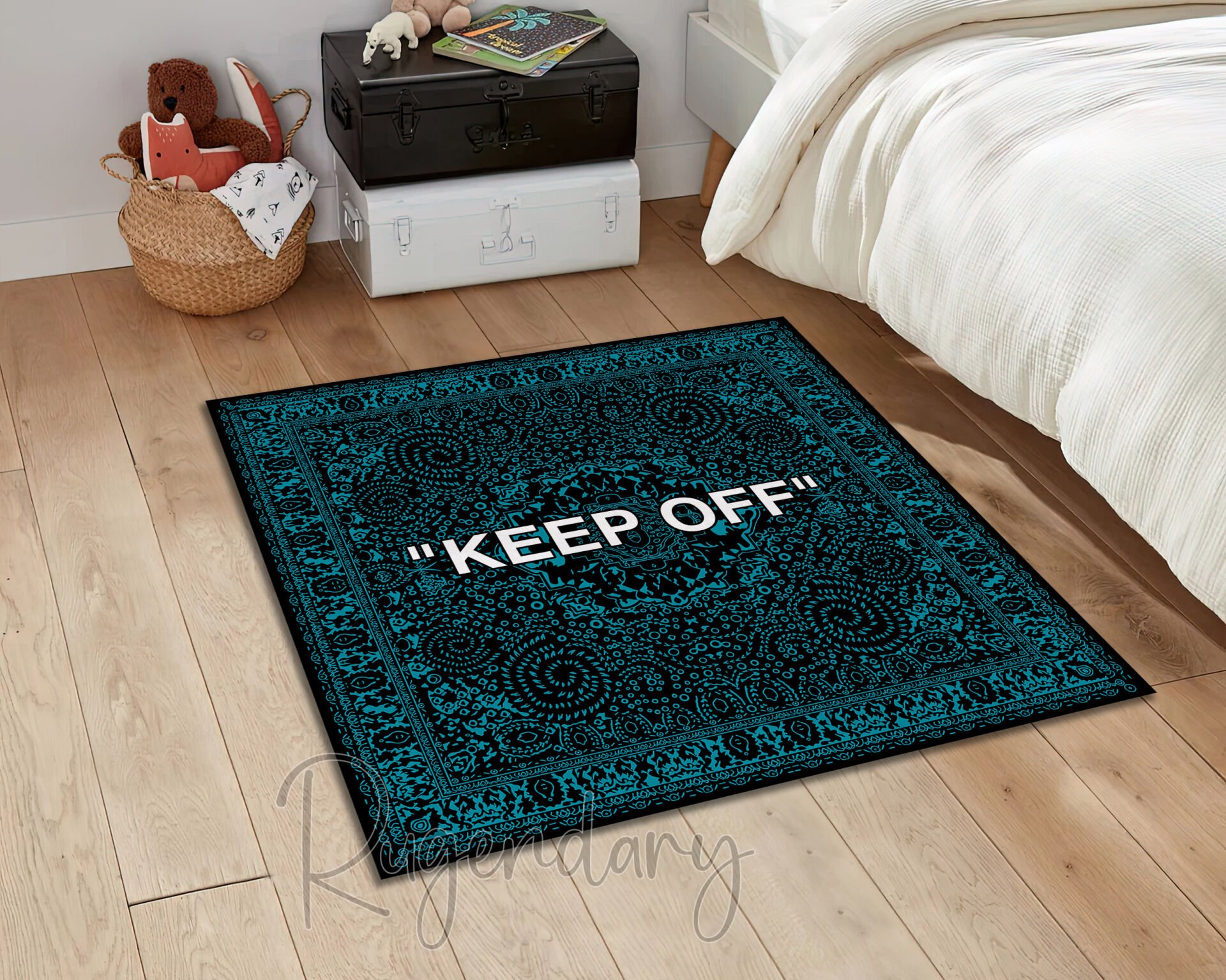 Bold Square ''KEEP OFF'' Rug – Modern Statement Carpet for Living Room