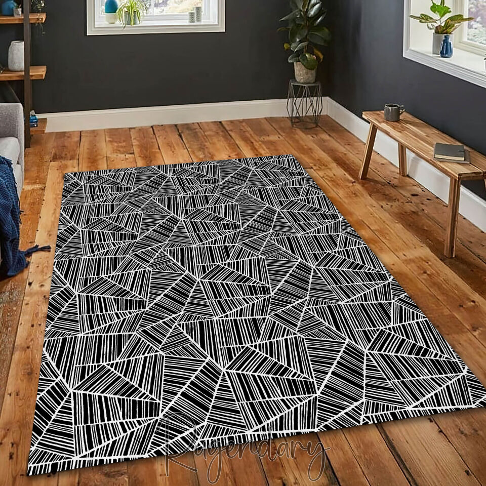 Modern Black & White Abstract Geometric Area Rug
