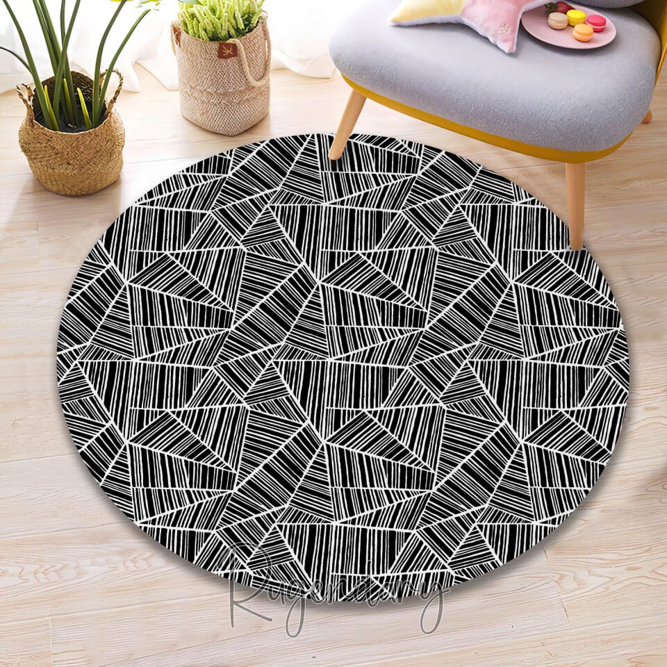 Modern Black & White Abstract Geometric Area Rug