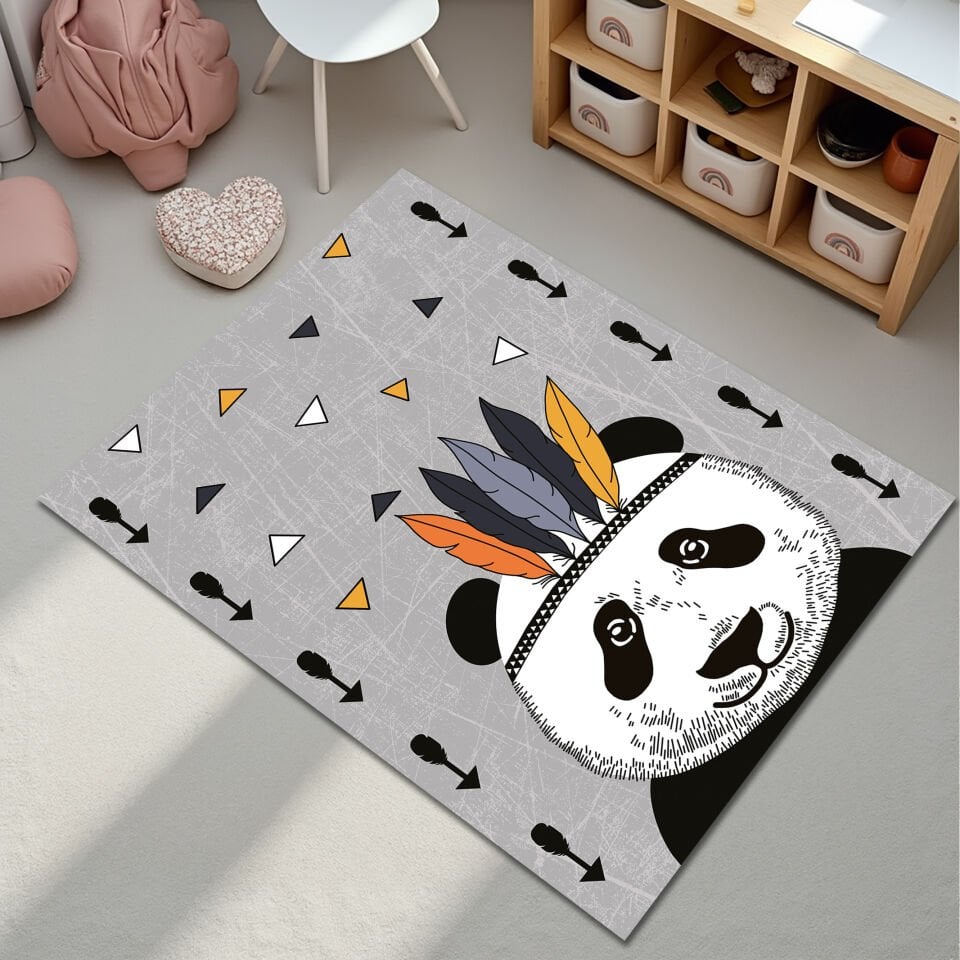 Cute Tribal Panda Rug for Kids Room – Soft & Playful Design