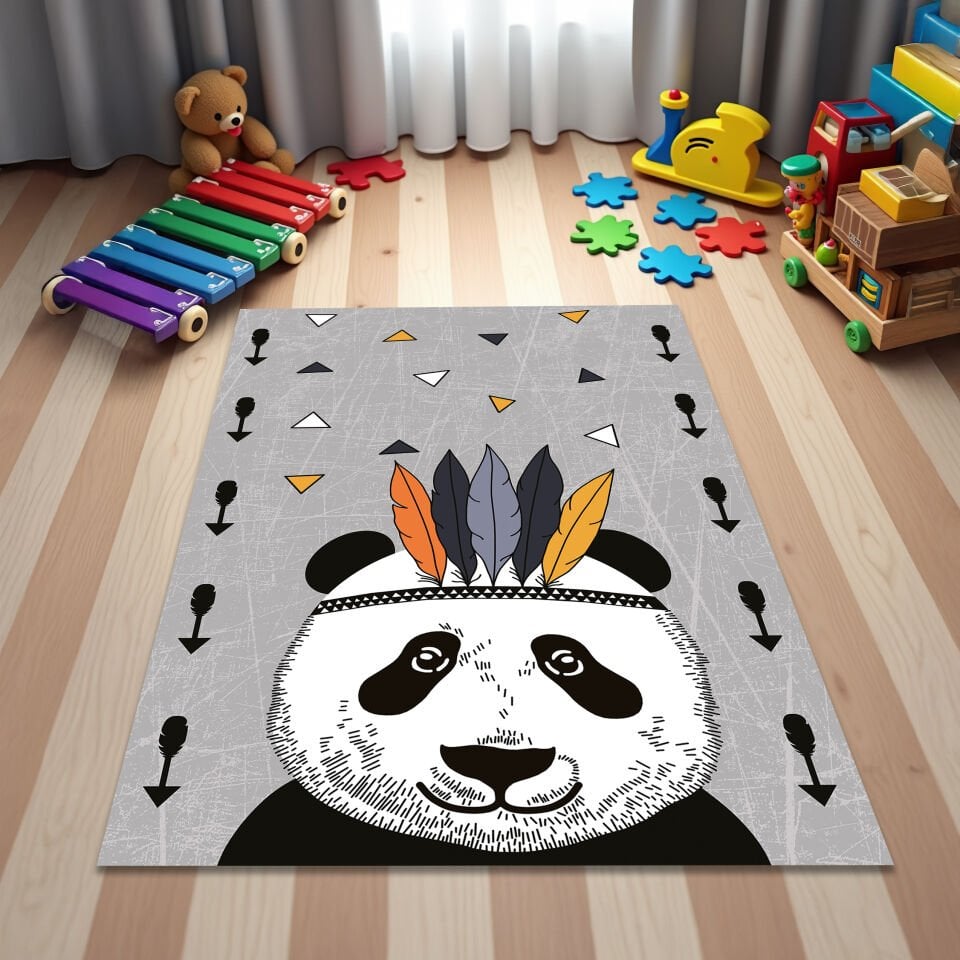 Cute Tribal Panda Rug for Kids Room – Soft & Playful Design