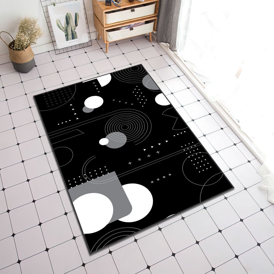 Black Abstract Area Rug Modern Minimal Design Carpet