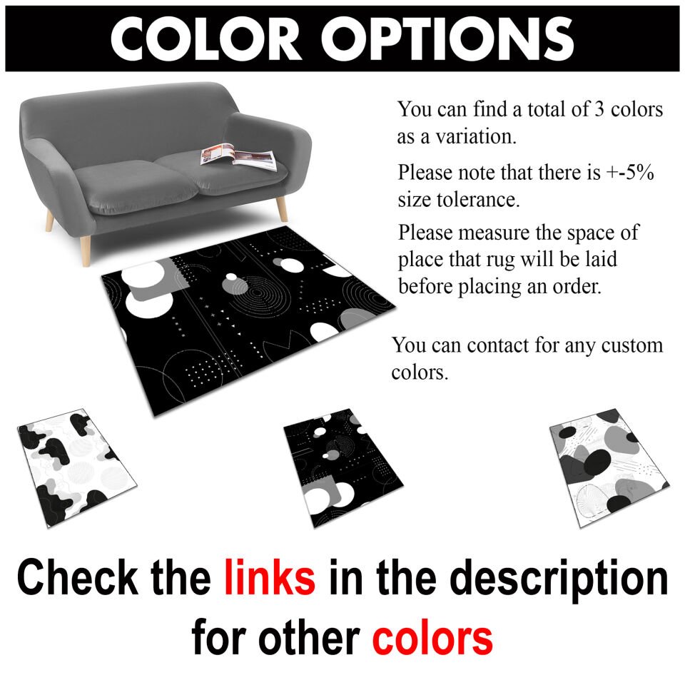 Black Abstract Area Rug Modern Minimal Design Carpet