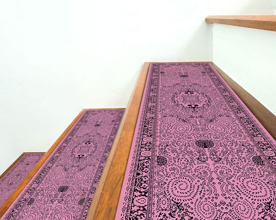 Vintage Pink Stair Treads – Oriental Pattern Step Rugs