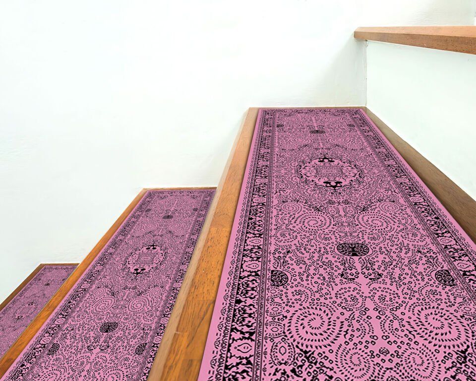 Vintage Pink Stair Treads – Oriental Pattern Step Rugs