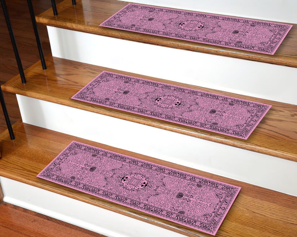 Vintage Pink Stair Treads – Oriental Pattern Step Rugs