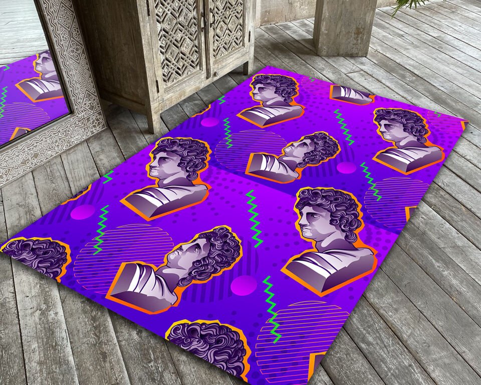 Greek Statue Pop Art Rug – Colorful Retro Bust Carpet for Artistic Room Decor
