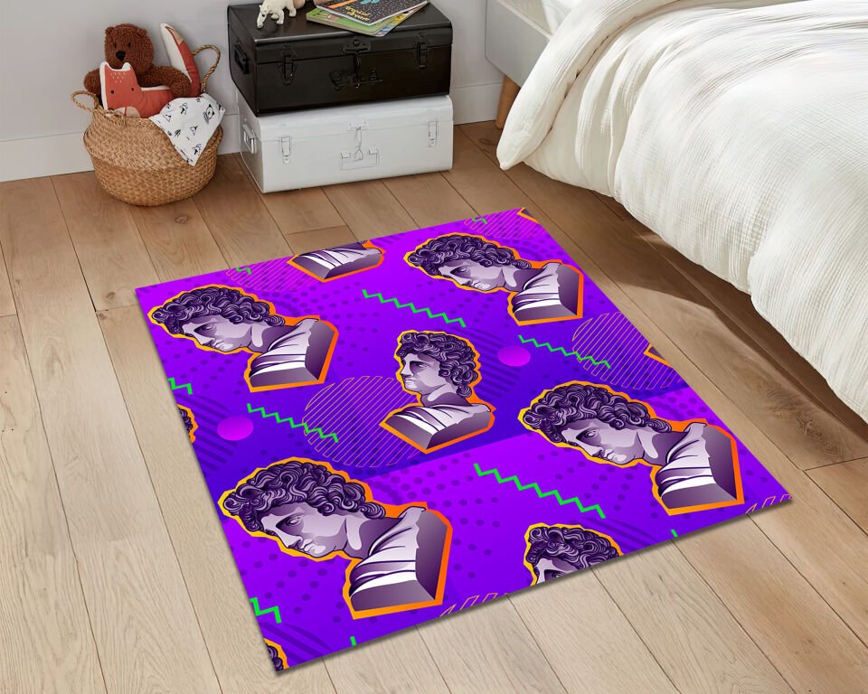 Greek Statue Pop Art Rug – Colorful Retro Bust Carpet for Artistic Room Decor